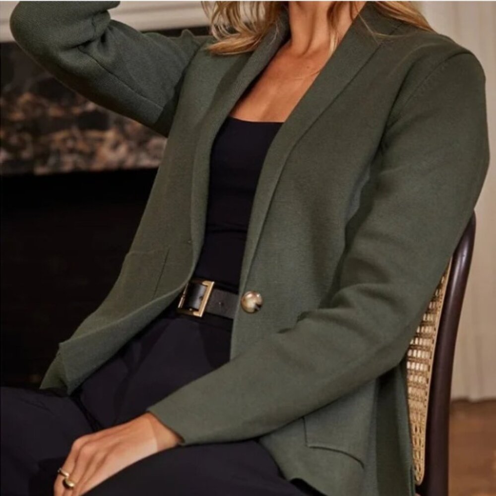 SUMMERSALT Ribbed Sweater Blazer Cardigan Sz Small Olive Green Organic Cotton